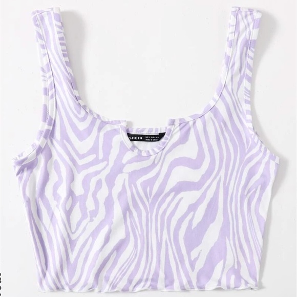 Notched Neck Lettuce Trim Zebra Striped Cropped Tank Top XS - Picture 1 of 3
